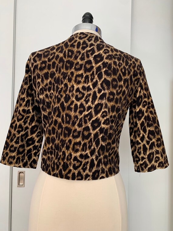 Vintage 60s Leopard Print Corduroy Crop Jacket M - image 3