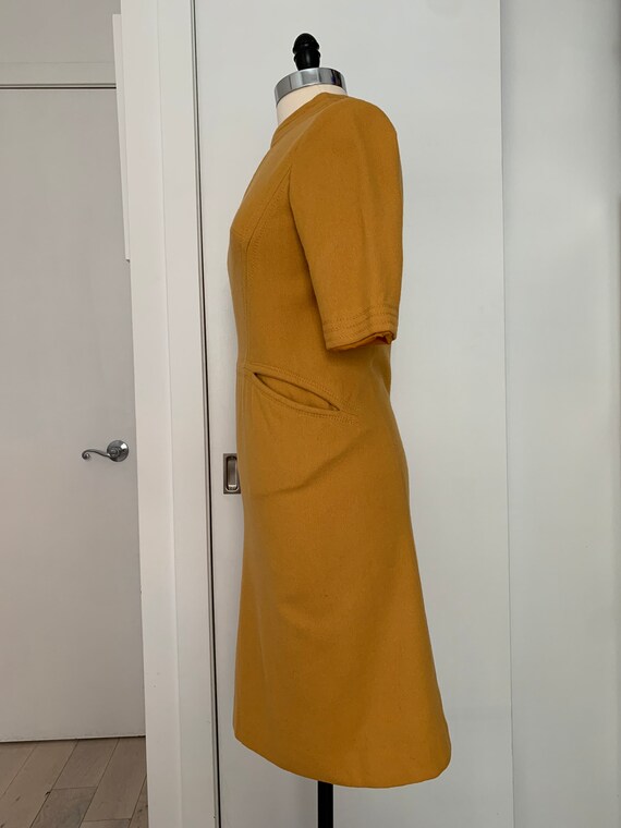Vintage 60s Mustard Wool Dress with Pockets - image 3