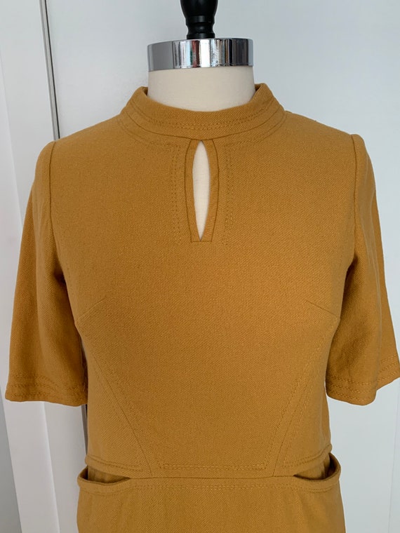 Vintage 60s Mustard Wool Dress with Pockets - image 2