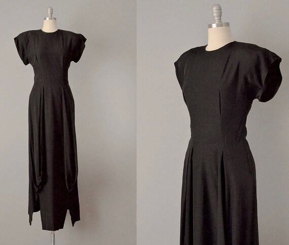 Vintage 40s Rare Ceil Chapman Black Silk Shantung… - image 1