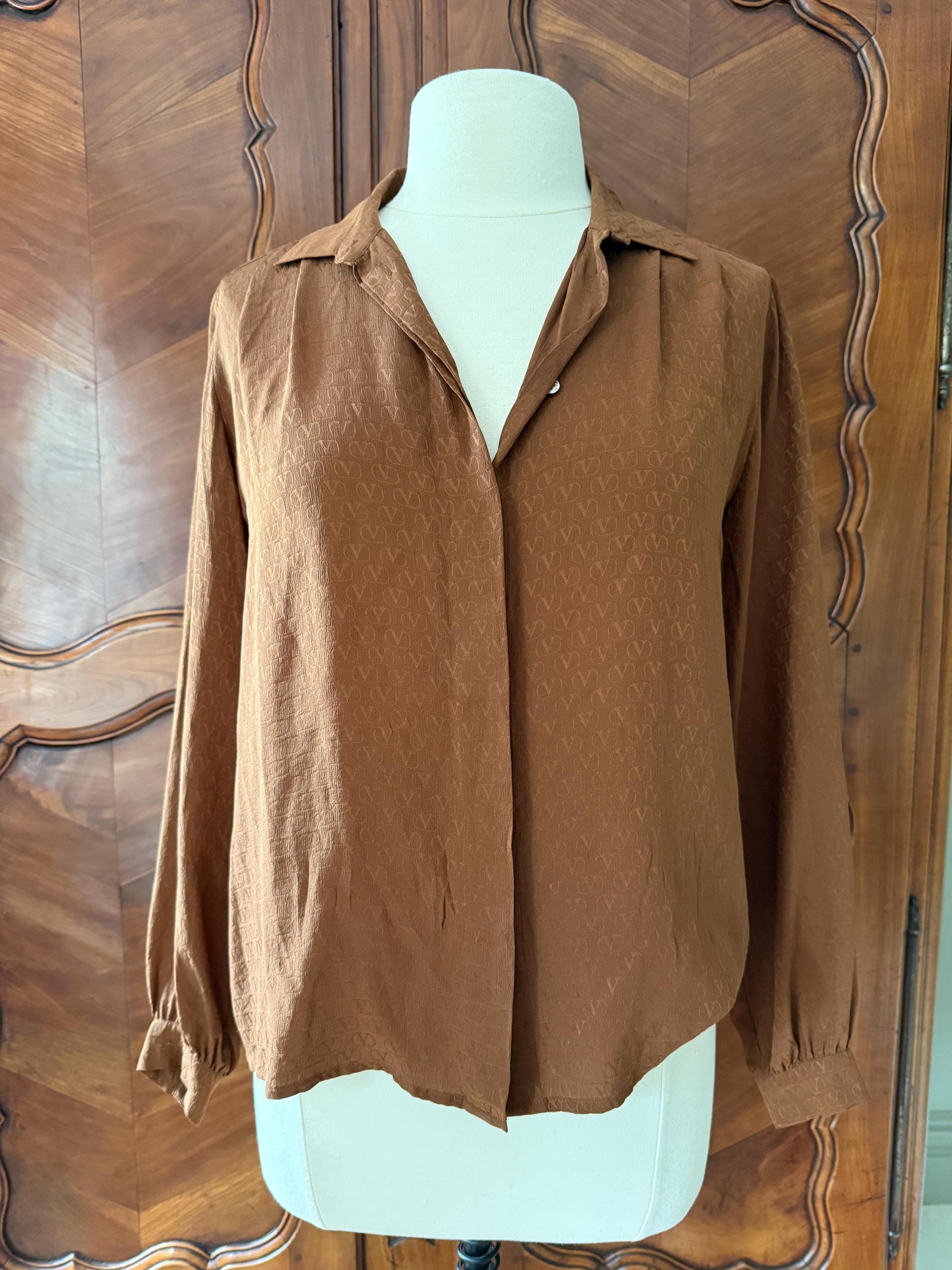 Vintage 1980s Brown Silk Valentino Blouse Size S/M