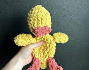 READY TO SHIP- mini duck snuggler, Della duck, mallard, fuzzy duck snuggler, plush crochet duck, stuffie duck, baby gift, stuffed animal
