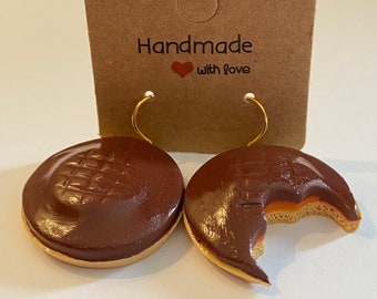 Jaffa cake earrings, polymer clay earrings, food earrings, miniature food earrings, chocolate earrings, cute earrings, biscuit earrings