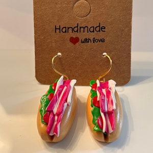 Bacon sandwich earrings, polymer clay earrings, baguette earrings, food earrings, miniature food earrings, BLT earrings, cute earrings