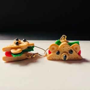 Kawaii bear sandwich earrings, polymer clay earrings, cute bear earrings, miniature food earrings, sandwich earrings, cute earrings