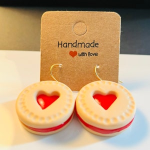Jammie Dodgers earrings, polymer clay earrings, food earrings, Valentines earrings, heart earrings, cute earrings, biscuit earrings