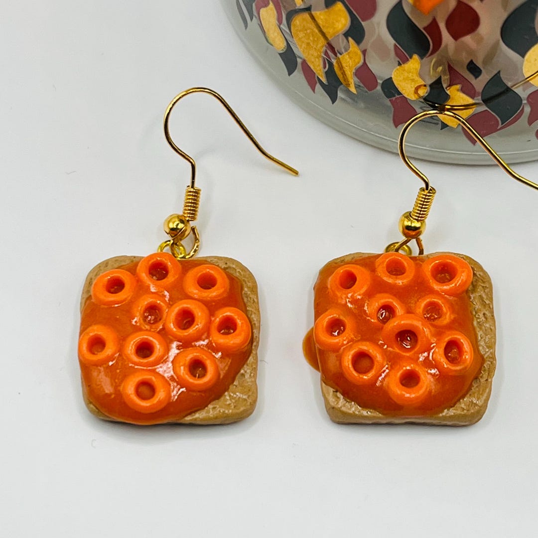 Handmade Polymer Clay Spaghetti Hoops on Toast Earrings - Etsy