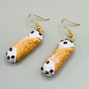 Cannoli earrings, polymer clay earrings, food earrings, miniature food earrings, chocolate earrings, cute earrings, cookie earrings