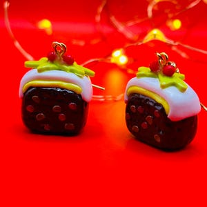Pendientes navideños de arcilla polimérica hechos a mano, joyería festiva