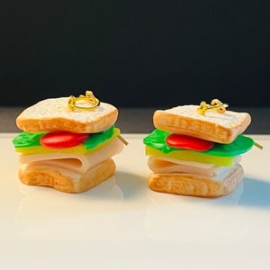 Ham sandwich earrings, polymer clay earrings, quirky earrings, food earrings, miniature food earrings, sandwich earrings, cute earrings