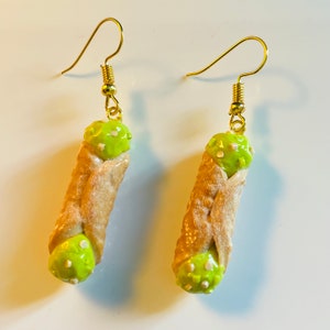 Cannoli earrings, polymer clay earrings, food earrings, miniature food earrings, chocolate earrings, cute earrings, cookie, pistachio