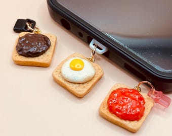 Handmade Polymer Clay USB-C Charm or dust plug, Miniature Food Toast