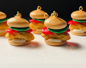 Handmade Polymer Clay Chicken Burger Earrings: Food Jewelry