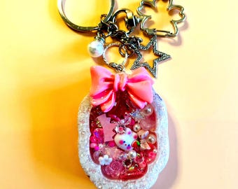 Handmade Kawaii Resin Shaker Keychain, Pastel Bag Charm