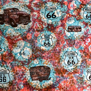 Viaje por carretera / "Ruta 66" / Grabado al aguafuerte / Campers clásicos / Shasta / Campamento Airstream / Chevrolet clásico / Decoración de sala de juegos / América vintage