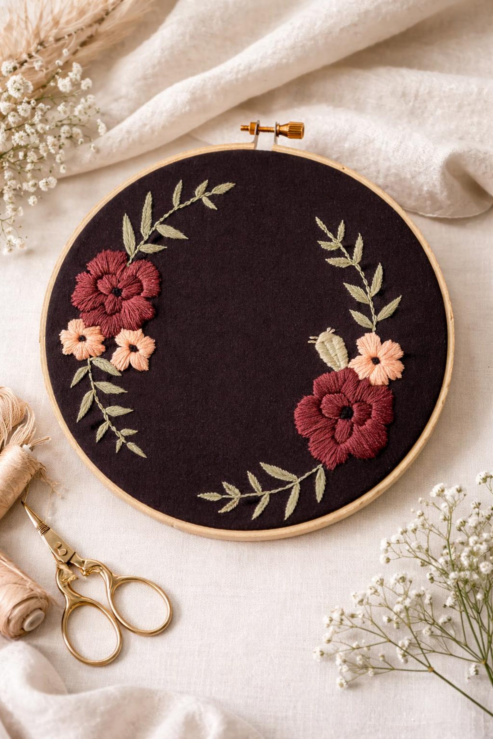 Flower Wreath Embroidery Hoop Art - Etsy