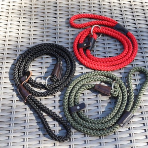 Rope Slip Lead for Dogs - Handmade in the UK in Olive Green or Black with the style of a traditional Gundog slip lead