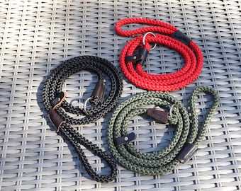 Rope Slip Lead for Dogs - Handmade in the UK in Olive Green or Black with the style of a traditional Gundog slip lead