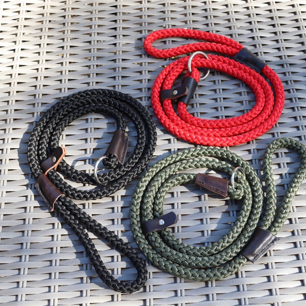 Rope Slip Lead for Dogs - Handmade in the UK in Olive Green or Black with the style of a traditional Gundog slip lead