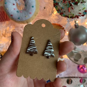 Christmas Tree Cookie Earrings with Chocolate Drizzel