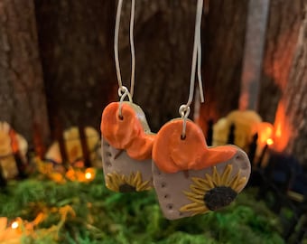 Fall Heart Earrings Pumpkin and Sunflower Dangle