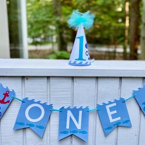 Customizable Under the Sea / Sailor / Beach / Mermaid Birthday Banner and Matching Hat