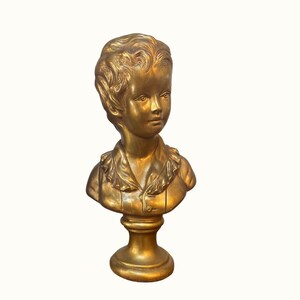 Vintage French Gold Bronze Cast Bust of Boy After Jean Antoine Houdon