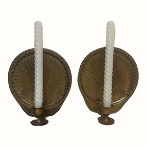 Vintage French Style Brass Clam Scallop Shell Seashell Candle Holder Wall Sconces (Pair)