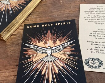 Premium Come Holy Spirit Metallic Gold and Holographic Silver Prayer Card