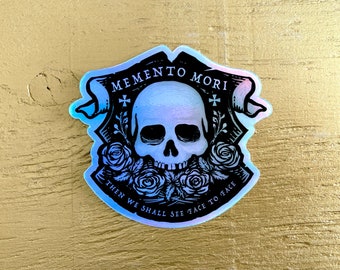 Adesivo de vinil holográfico Memento Mori de 3 polegadas
