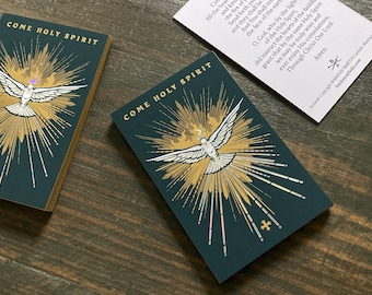 English Come Holy Spirit Metallic Gold and Holographic Silver Prayer Card