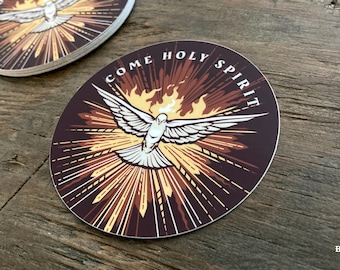 Pegatina de vinilo de 7,6 cm (3") con la frase "Ven, Espíritu Santo" - Versión roja