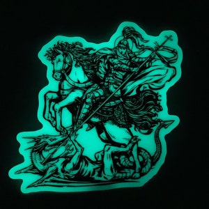 Large 4" Glow in the Dark Saint George Slaying the Dragon Vinyl Sticker