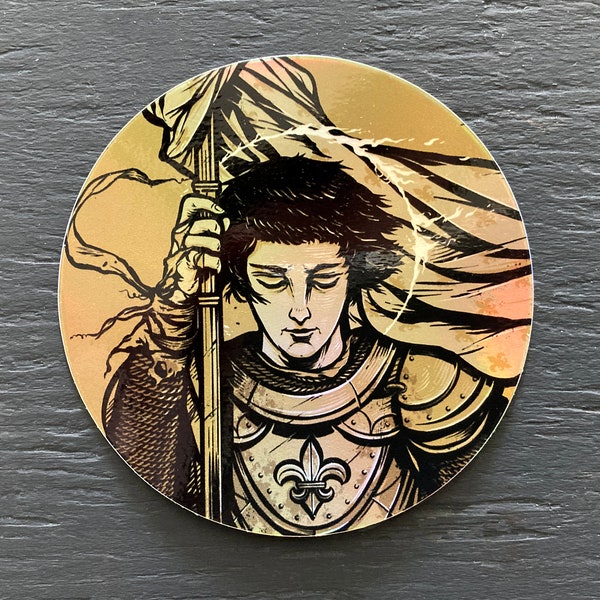 3" Saint Joan of Arc Holographic Gold Vinyl Sticker