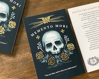 Memento Mori Prayer for a Happy Death 4x6 Gold Foiled Holy Card