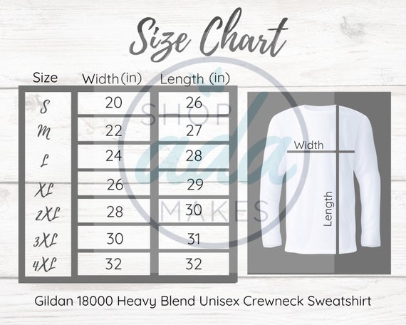 gildan unisex crewneck size chart