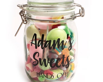 Personalised Sweet Jar | Add Your Own Name - Message, Sweets/Candy/Sweetie/Treats Lovers -Dad Grandad - Christmas - New year-Valentine -love