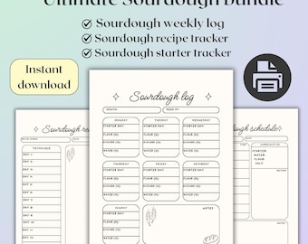 Planner Bundle Sourdough Starter Tracker Digital Download Bread Baking Making feeding log schedule weekly checklist sour dough printable er