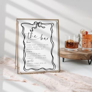 Hand-drawn Bow Editable Canva Template Bar Menu Sign- Digital Download Canva Template- Modern and Elegant Table Top Wedding Signage