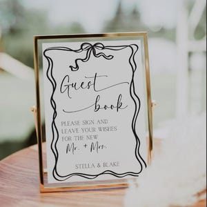 Minimalist Wedding Guestbook Sign Template – Editable Canva Bow Design