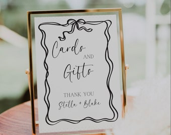 Wavy Bow  Cards and Gifts Sign- Editable Canva Wedding Sign- Handdrawn elements- Wedding Signage- Template Download- Minimalist Wedding Sign