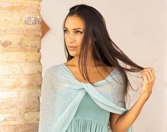 Bruiloft cover-up voor bruidsmeisje, Aqua blauwe bruiloft sjaal oneindig, pure cover-up voor strandbruiloft, bruidsmeisje sjaal voor minimalistische vrouwen