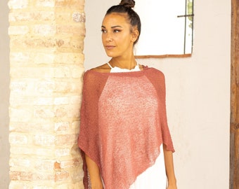 Poncho transparente para mujer, Jersey de punto convertible en rosa salmón, Ropa boho para mujer, Ideas de regalos para mujer, Disponible en +50 colores