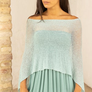 Summer sheer poncho for women, Aqua blue wrap top knitted, Versatile light poncho sweater for summer dress, Boho chic girlfriend gift image 2