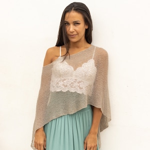Summer wrap top sheer, Off the shoulder top cover up, Boho women poncho beige, Bohemian clothing for natural women, Gift for her