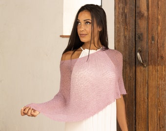 Blush mauve knit poncho, Boho chic cover up for summer dress, Sheer infinity shawl, Lightweight cover up for summer evenings, Gift for mum