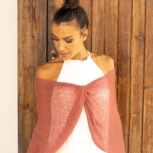 Sheer poncho for women, Convertible knitted sweater in salmon pink, Boho clothing for women, Gift ideas for women, Available in 50 colors zdjęcie 6