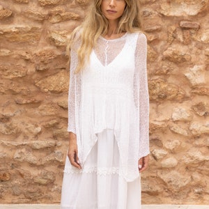 Poncho d'été bohème blanc, robe hippie transparente Ibiza, poncho blanc bohème pour femme, poncho d'été tricoté, cadeau hippie chic image 4