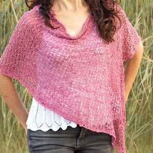 Poncho ample en tricot rose, couvre-épaule bohème, poncho ajouré léger, pull asymétrique pour l'été, vêtements en tricot décontractés pour femmes image 4