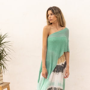 Sheer summer shawl for women, Boho beach poncho seafoam, Light knit shawl convertible for summer dress, Hippie clothing accessories image 5